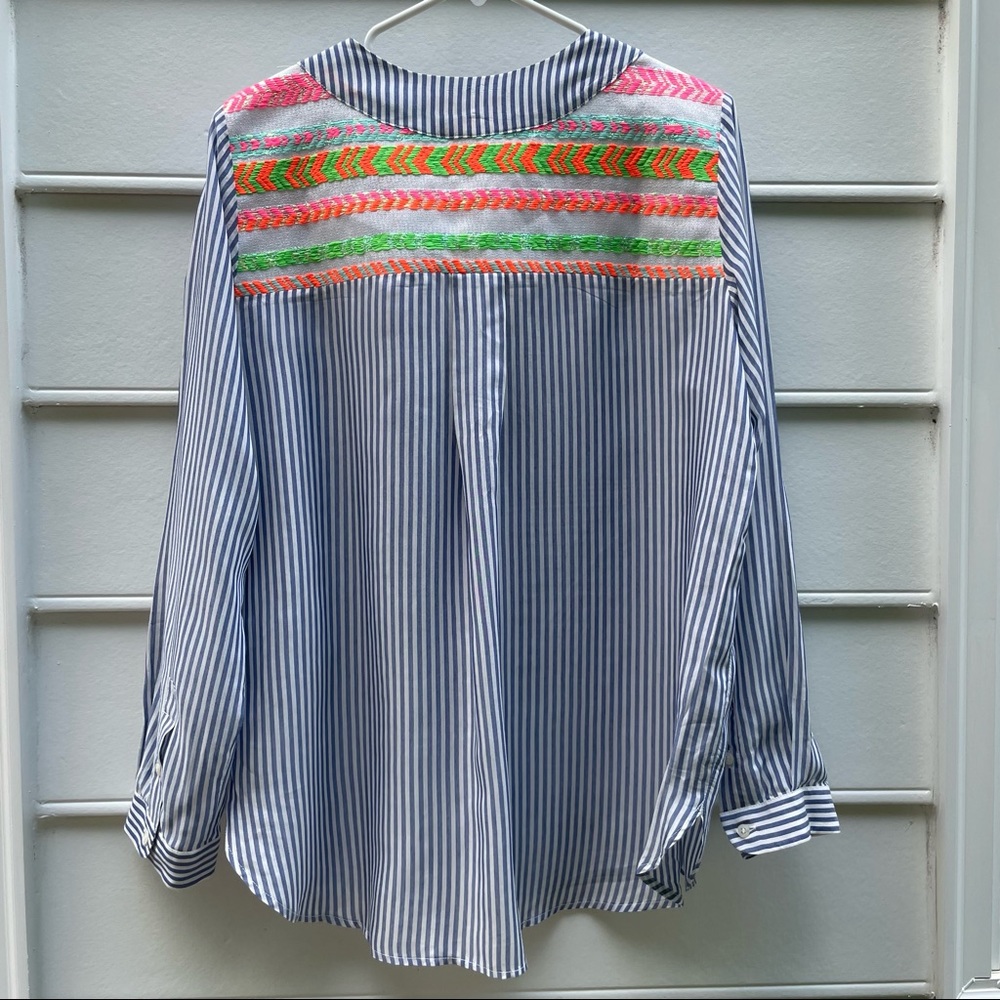 Vilagallo white blue striped embroidered blouse